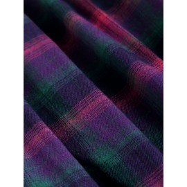 Plaid Print Zip Front Polo Collar Blouse, Casual Pocket Long Sleeve Blouse For Spring & Fall, Women's Clothing