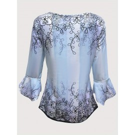 Floral Print Button Blouse, Casual Ruffle Trim Half Sleeve Blouse, Women's Clothing