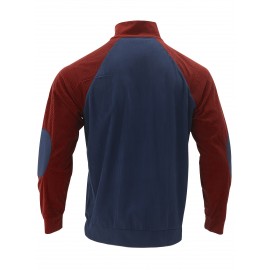 Men's Color Block Half Button Up Stand Collar Sweatshirt For Men Retro Corduroy Sweatshirts For Winter Fall Long Sleeve Tops