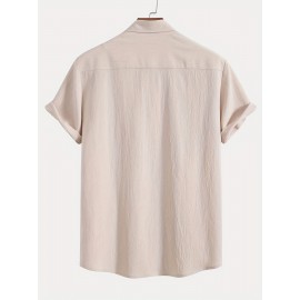 Men's Shirt Top, Solid Color Lapel Short Sleeve Closure Summer Male Casual Button Up Shirt For Daily Business Formal Shirts For Men