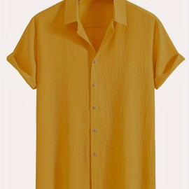 Men's Shirt Top, Solid Color Lapel Short Sleeve Closure Summer Male Casual Button Up Shirt For Daily Business Formal Shirts For Men