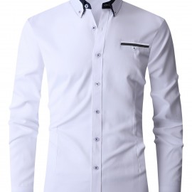 Men's Formal Classic Design Button Up Shirt, Male Clothes For Spring And Fall Business Occasion