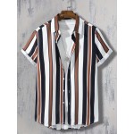 Trendy Stripe Print Men's Casual Short Sleeve Shirt, Men's Shirt For Summer Vacation Resort, Tops For Men